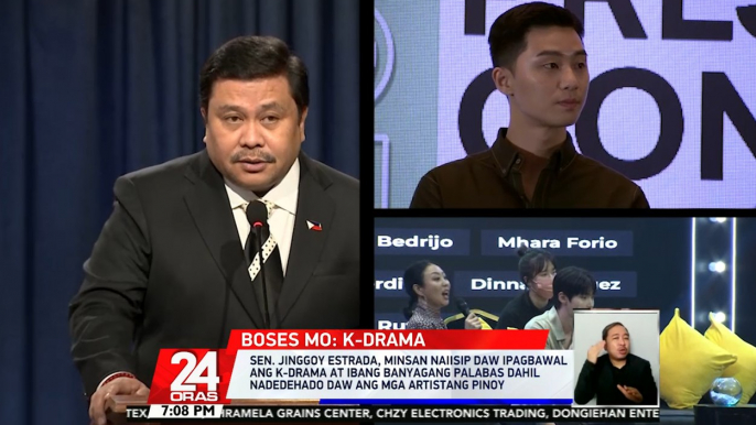 Sen. Jinggoy Estrada, minsan naiisip daw ipagbawal ang K-drama at ibang banyagang palabas dahil nadedehado daw ang mga artistang Pinoy | 24 Oras