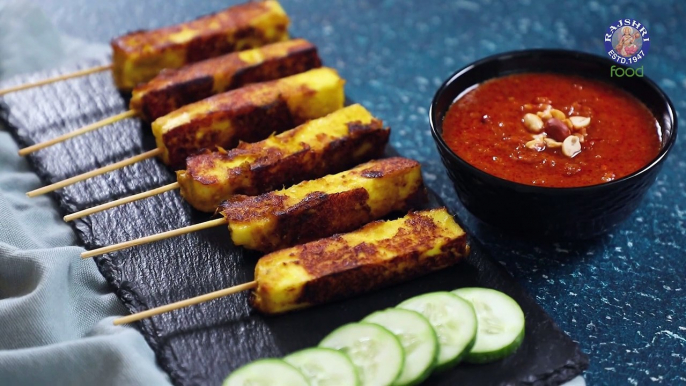 Veg Satay with Peanut Sauce Recipe | Paneer Satay on Tawa | Easy Starter Recipes | Dip Recipes Veg