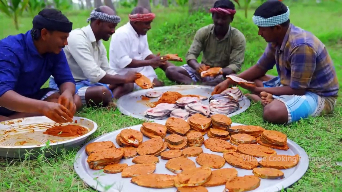 3 BIG FISH FRY | Streaked Spanish Mackerel Fish Fry Recipe Cooking In Village Vanjaram Meen Varuval