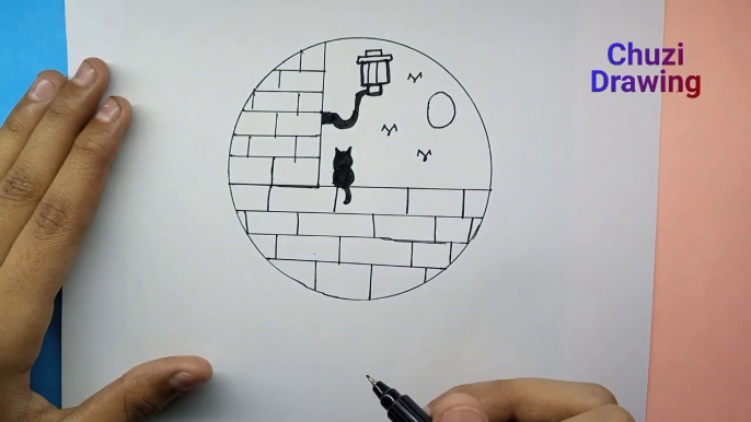 Easy Circle Scenery Drawing || Circle Scenery Drawing