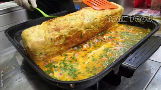 Korean Street Food - 100 eggs!!  giant rolled omelette