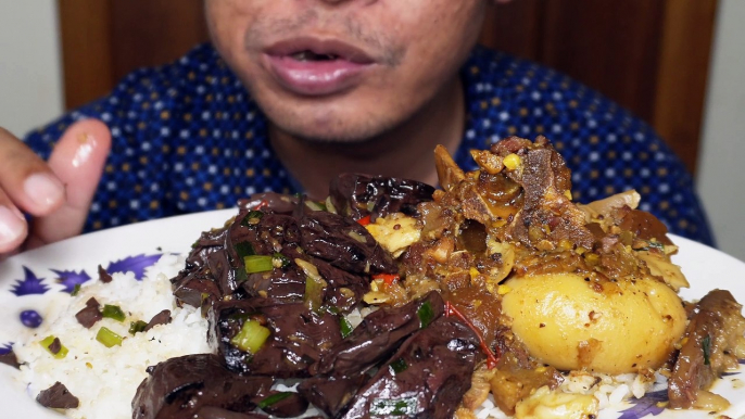 asmr eating |Eating Pig blood & Eggs & Pork With White Rice | Mukbang Eating show | asmr mukbang eating
