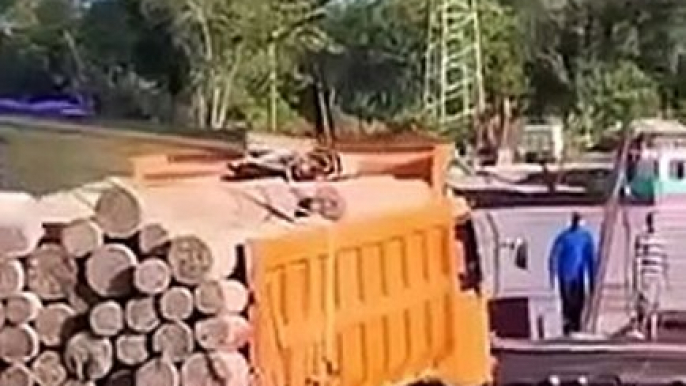 Amazing overloading truck on overload boat