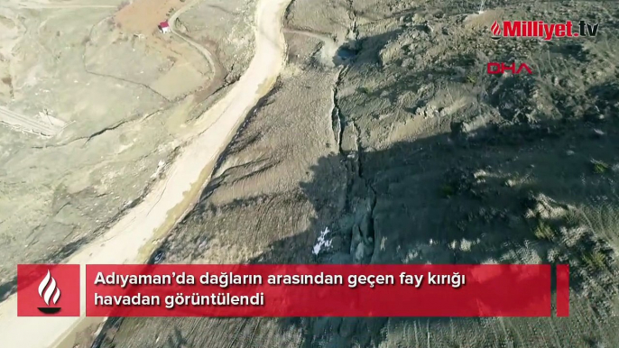 Adıyaman’da dağların arasından geçen fay kırığı havadan görüntülendi