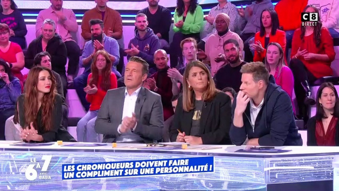 Ce mercredi, dans le cadre de "la journée mondiale des compliments", Cyril Hanouna a demandé à ses chroniqueurs de "Touche pas à mon poste" de se montrer élogieux envers la personne qu'ils souhaitent.Benjamin Castaldi, "Touche pas à mon poste".