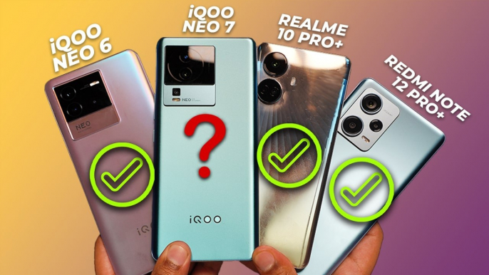 iQOO NEO 7 vs NEO 6 vs Redmi Note 12 Pro Plus vs Realme 10 Pro  Battery Drain & Performance Test