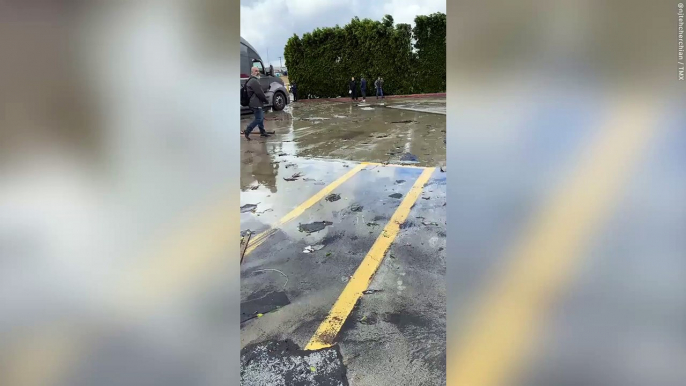 Video shows vehicles damaged and debris strewn across the streets after tornado hits Montebello, California