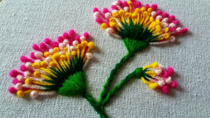 Amazing Hand Embroidery Rose flower design  Bead Stitch Flower Embroidery  Easy Woolen Flower Idea