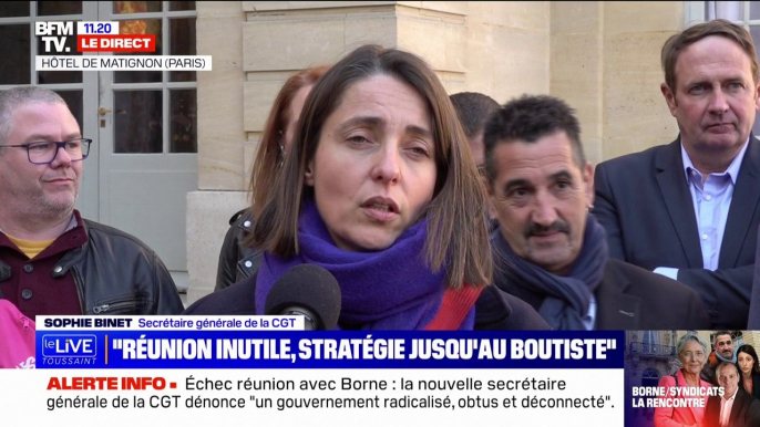 Syndicats à Matignon: "C'est Laurent Berger, au nom de l'intersyndicale, qui a mis fin à cette réunion", affirme Sophie Binet (CGT)