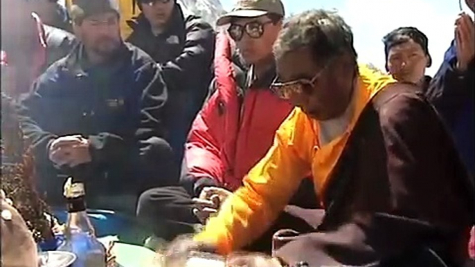 Sherpas and Everest climbers praying at Rongbuk Monastery