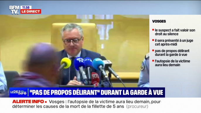 Fillette tuée dans les Vosges: le suspect "n'a pas tenu de propos délirants" pendant la garde à vue, selon le procureur d'Épinal