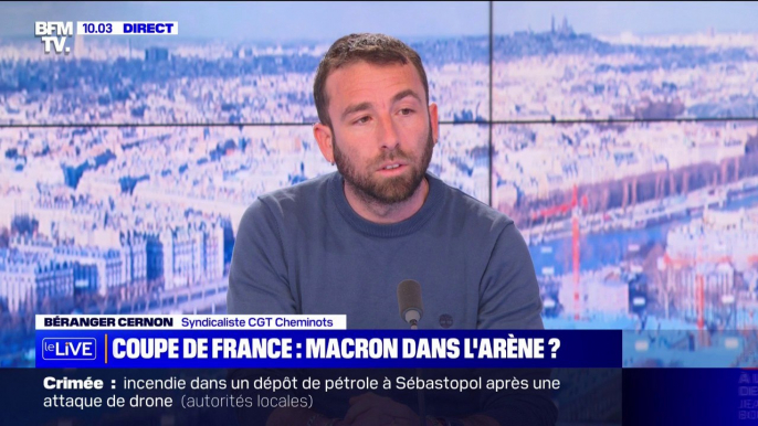 Béranger Cernon (CGT Cheminots): "La venue d'Emmanuel Macron ce soir ne se fait pas parce qu'il a acheté sa place comme tout le monde, mais parce qu'il est président de la République"