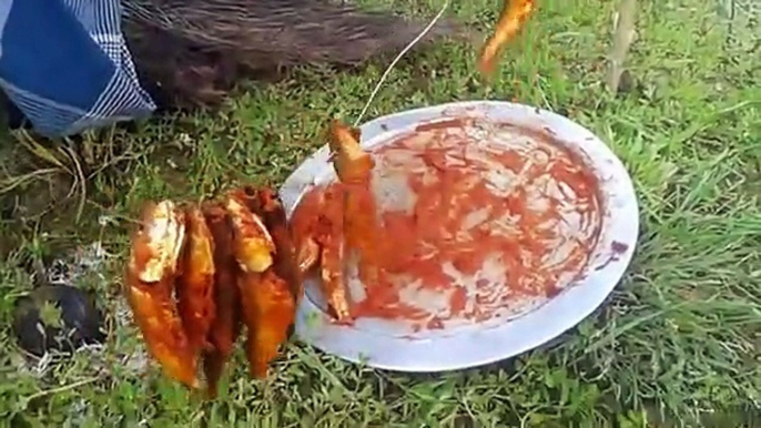 Cooking River Fish in Steel Wire in My Village - Food Money Food - Village Style