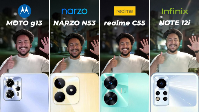 Narzo N53 vs realme C55 vs Moto g13 vs Infinix Note 12i CAMERA GAMING BATTERY REVIEW