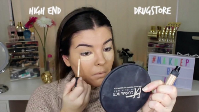 Half Face Drugstore Half Face High End Makeup Tutorial ♡ Jasmine Hand