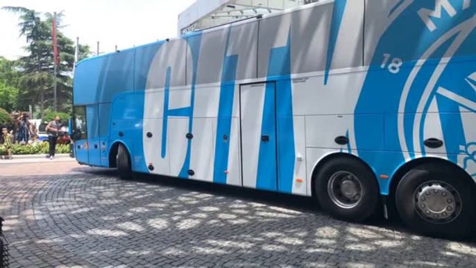 Manchester City leave hotel following UEFA Champions League triumph