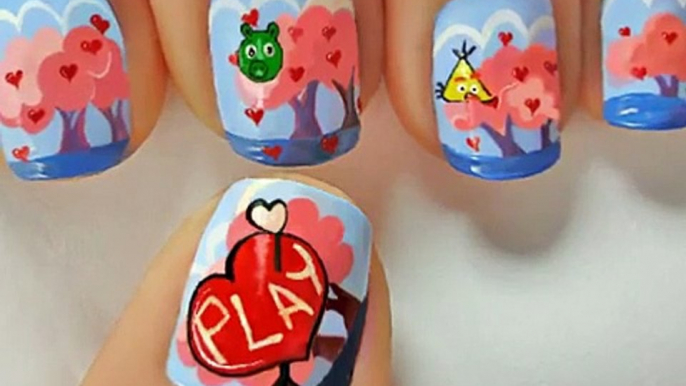 Angry Birds - Valentines Day !! Nails for Valentines Day Nail Art Valentines Day nail designs Valentines Day Nails