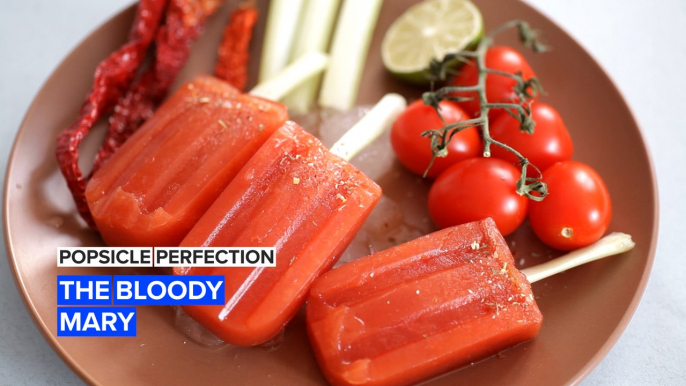 Beat the heat with boozy bloody mary popsicles!
