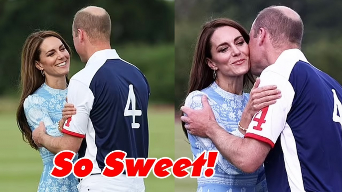 Kate embraces William in a sweet kiss after he plays in charity polo match