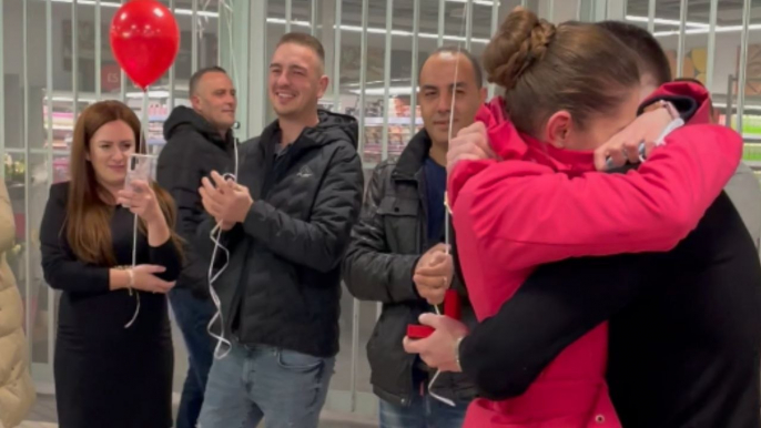 Cabin crew member's emotions take off when her partner surprises her with a wedding proposal at airport