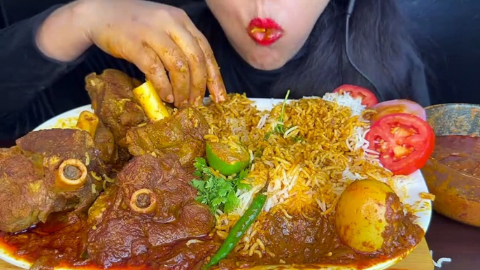 ASMR EATING SPICY MUTTON KEEMA KORMA,MUTTON CURRY,EGG CURRY,BASMATI RICE,SALAD _MUKBANG_