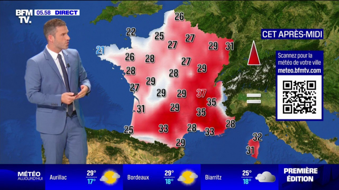 5 départements en vigilance orange canicule, des orages dans le Sud-Ouest et des températures comprises entre 21°C et 37°C... La météo de ce mercredi 16 août