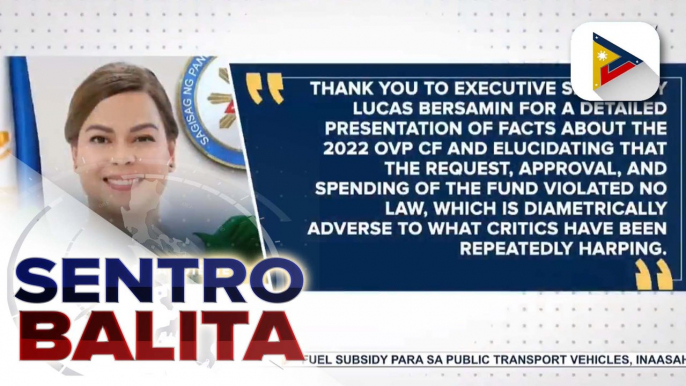 VP Duterte, nagpasalamat sa suporta ng administrasyon matapos punahin ang OVP 2022 confidential fund