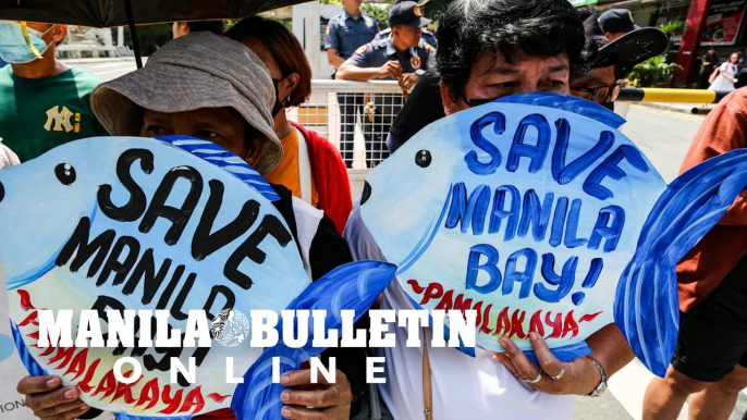 Environmental activist groups protest the ongoing Manila Bay reclamation