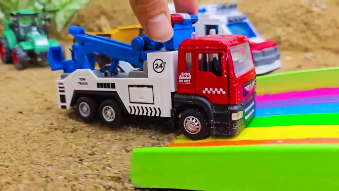 Bridge Construction Vehicles Excavator, Police Cars, Bulldozer - Funny stories police car