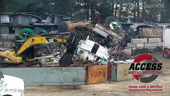 The iconic blue boat is cut up for scrap metal. Footage by Access Metal Recycling