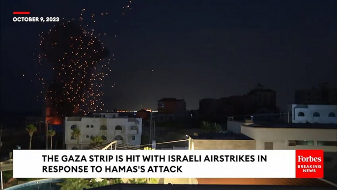 Gaza Strip Is Lit Up By Israeli Airstrikes In Response To Hamas's Massive Surprise Attack On Israel