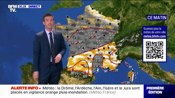 De la pluie et des fortes rafales de vent sur une large partie du pays ce lundi, 5 départements en vigilance orange pluie-inondation