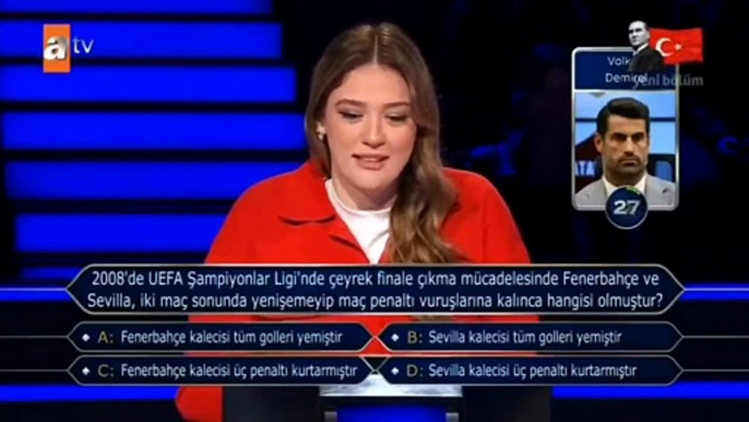 Zehra Güneş, Kim Milyoner Olmak İster'de telefonla joker hakkını kullandı, Volkan Demirel düşünmeden yanıtladı