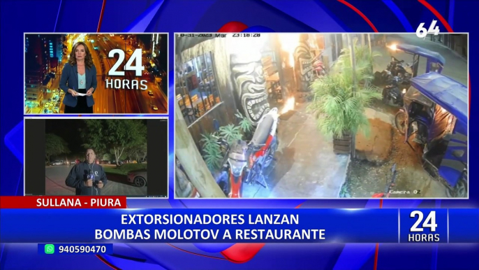 Piura: extorsionadores arrojan 3 bombas molotov a restaurante en Sullana