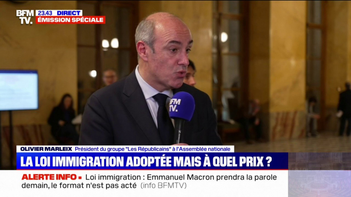 Loi immigration: "Ce texte est l'échec du en même temps, on ne peut pas faire voter un texte de droite au Sénat et le défaire avec la gauche à l'Assemblée nationale", réagit Olivier Marleix (président du groupe LR)