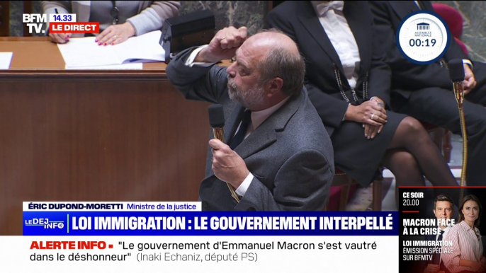 Éric Dupond-Moretti à propos du vote de la loi immigration par le RN: "Ce n'est pas une victoire, c'est la plus grande escroquerie de l'année"