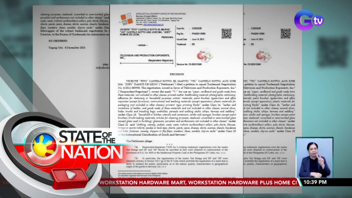 Trademark registration ng TAPE INC. sa "Eat Bulaga" at "EB," kinansela ng IPOPHIL | SONA