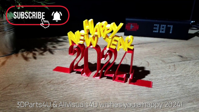 Happy 2024 - New Year 3D Print - Happy New Year Wishes 3D - New Years Eve STL