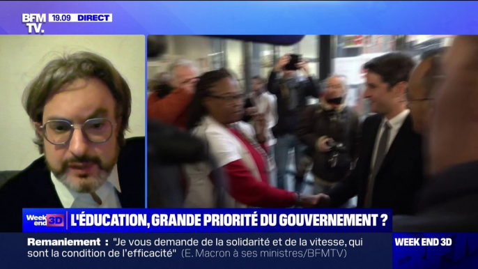 Pour Maxime Reppert (syndicat national des lycées et collèges), "les déclarations et les chantiers initiés par Gabriel Attal seront repris et poursuivis" par Amélie Oudéa-Castéra