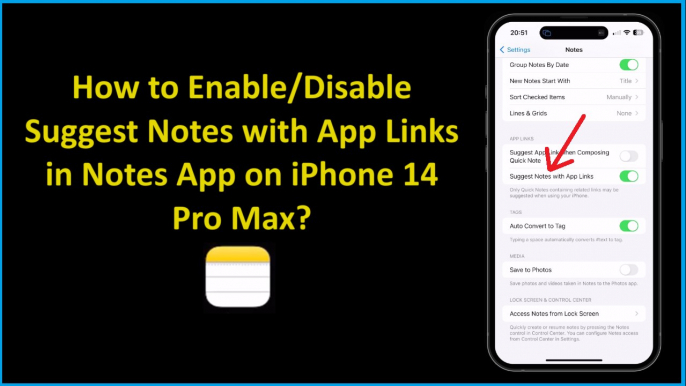 How to Enable/Disable Suggest Notes with App Links in Notes App on iPhone 14 Pro Max?