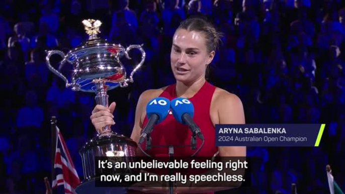 Sabalenka 'speechless' after retaining Australian Open trophy