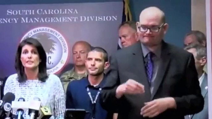 SC Gov. Nikki Haley With Hurricane Matthew Sign Language Dude