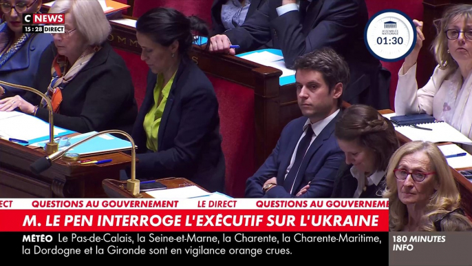 Echange tendu entre Gabriel Attal et Marine Le Pen à l'Assemblée Nationale: "Il y a lieu de se demander si les troupes de Vladimir Poutine ne sont pas déjà dans notre pays, je parle de vous et de vos troupes"