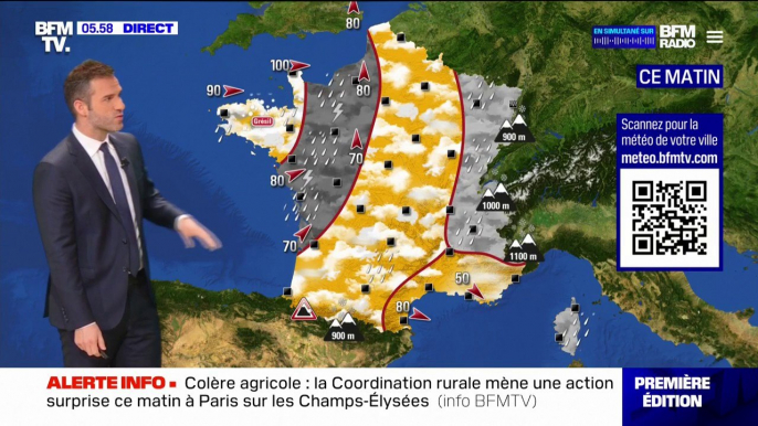 Un ciel pluvieux et du vent qui arrive par l'ouest ce vendredi, de la neige à basse altitude