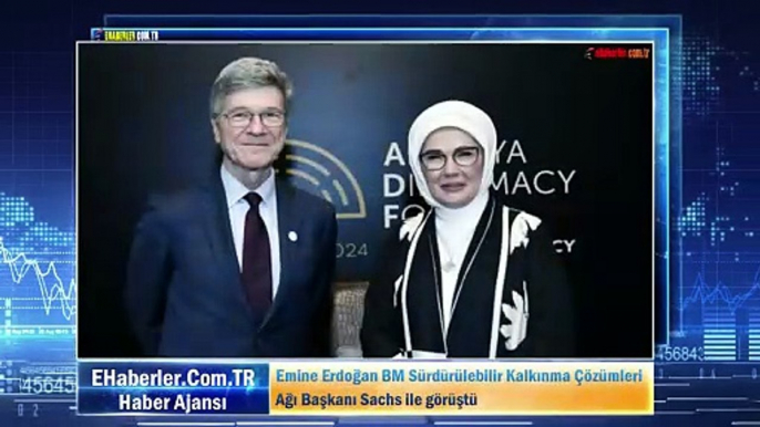 Emine Erdoğan BM Sürdürülebilir Kalkınma Çözümleri Ağı Başkanı Sachs ile görüştü