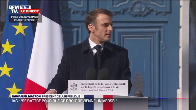 IVG dans la Constitution: "Le progrès des droits des femmes est le progrès des droits de l'Homme", souligne Emmanuel Macron