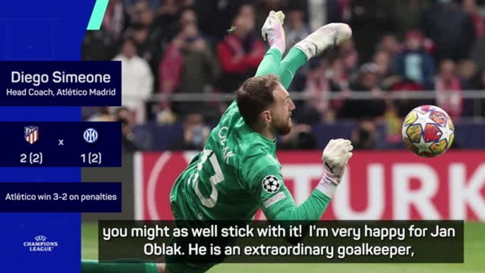 Simeone didn't watch Oblak's shootout heroics as Atlético beat Inter