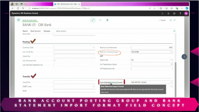 Bank Account Card | Concept of Bank Account Posting Group AND Bank Statement Import Format Setup