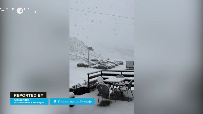 Impressive summer snowfall at Passo dello Stelvio, Italy