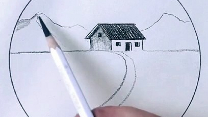 Simple Easy Scenery Pencil Drawing | Simple Pencil Drawing | Beautiful House Scenery